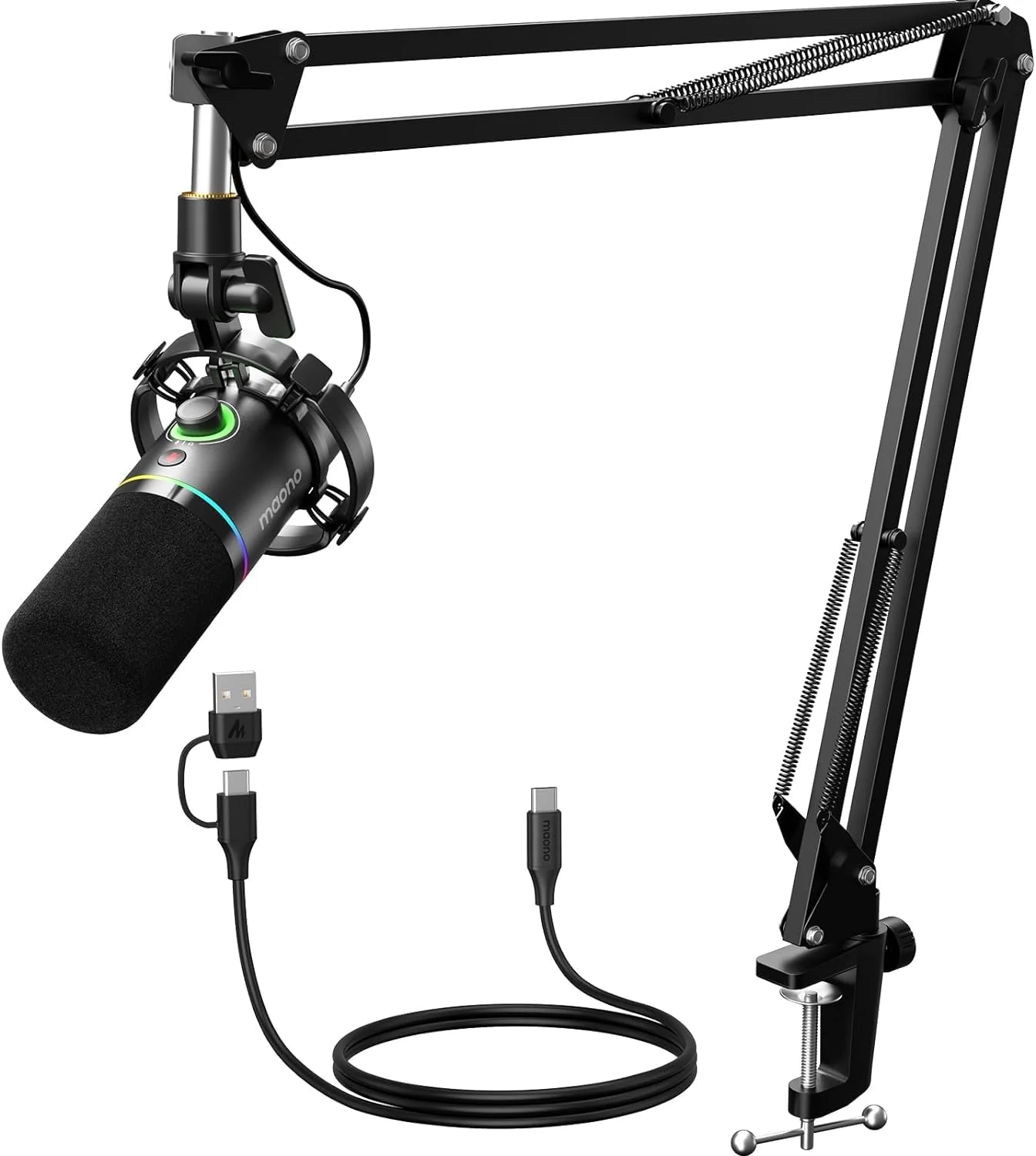 MAONO XLR/USB Dynamic Microphone Kit, RGB Podcast Mic