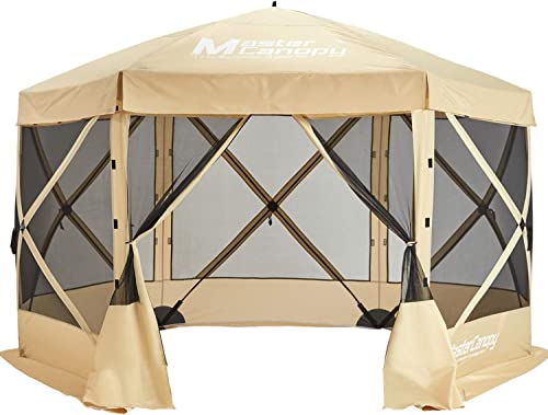 6x6 Portable Screen House Room Pop up Gazebo Outdoor Camping Tent with Carry Bag (6x6,Beige&Coffee)