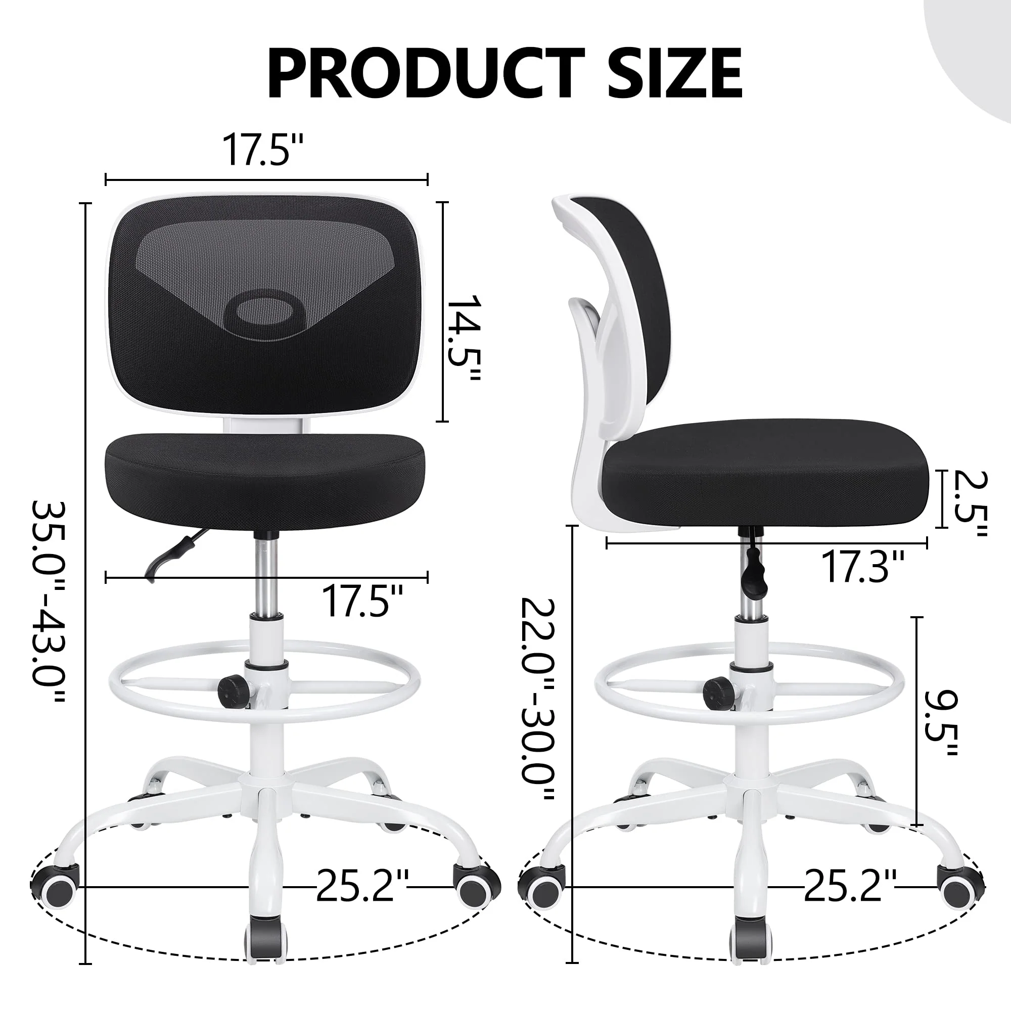 Primy Office Drafting Chair Armless, Tall Office Desk Chair