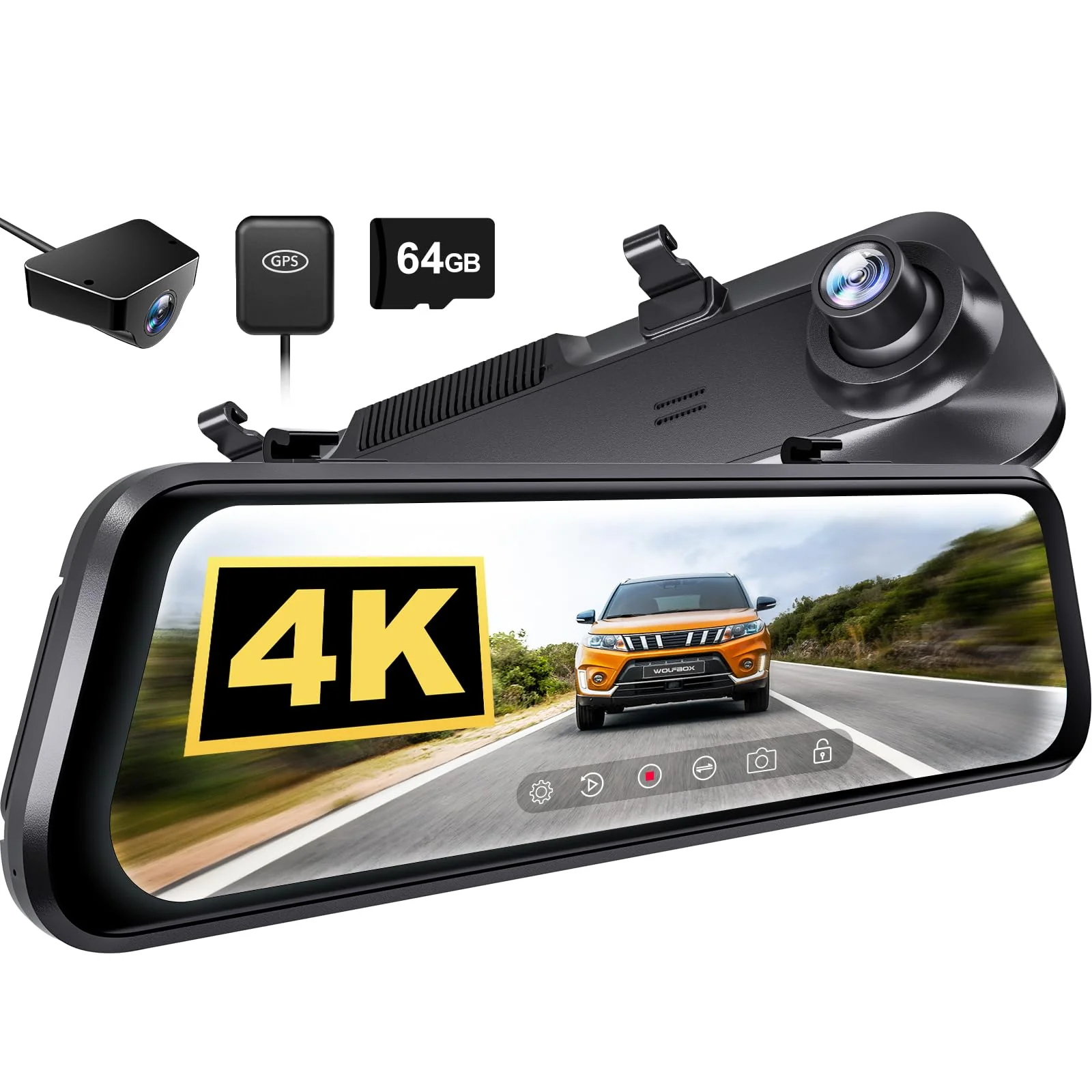 WOLFBOX 12" 4K Rear View Mirror Camera