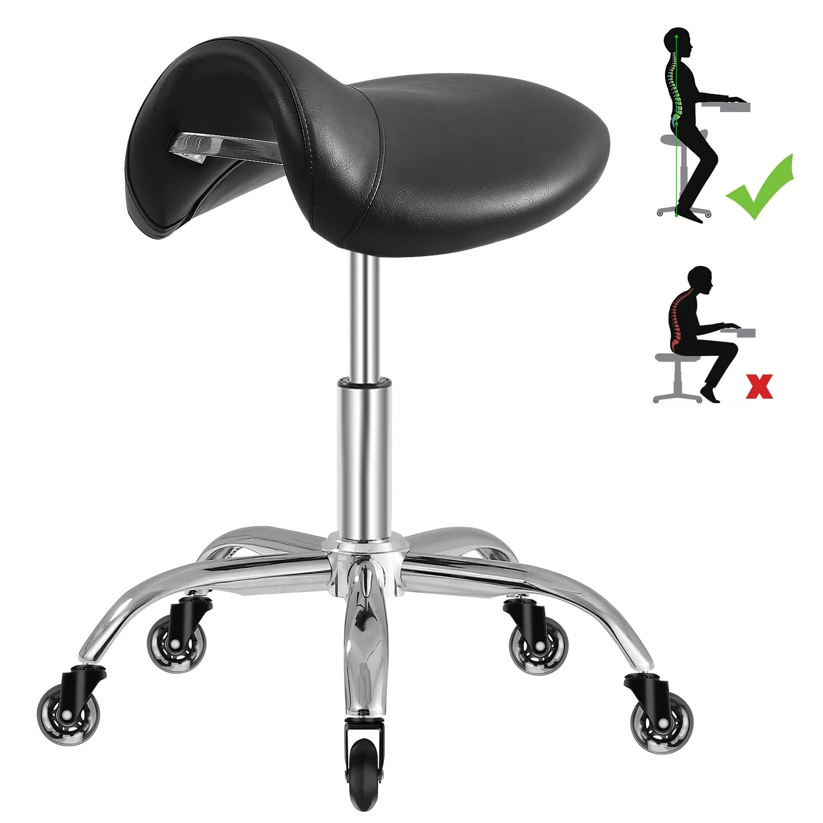 Saddle Stool with Wheels 300 lbs Weight Capacity