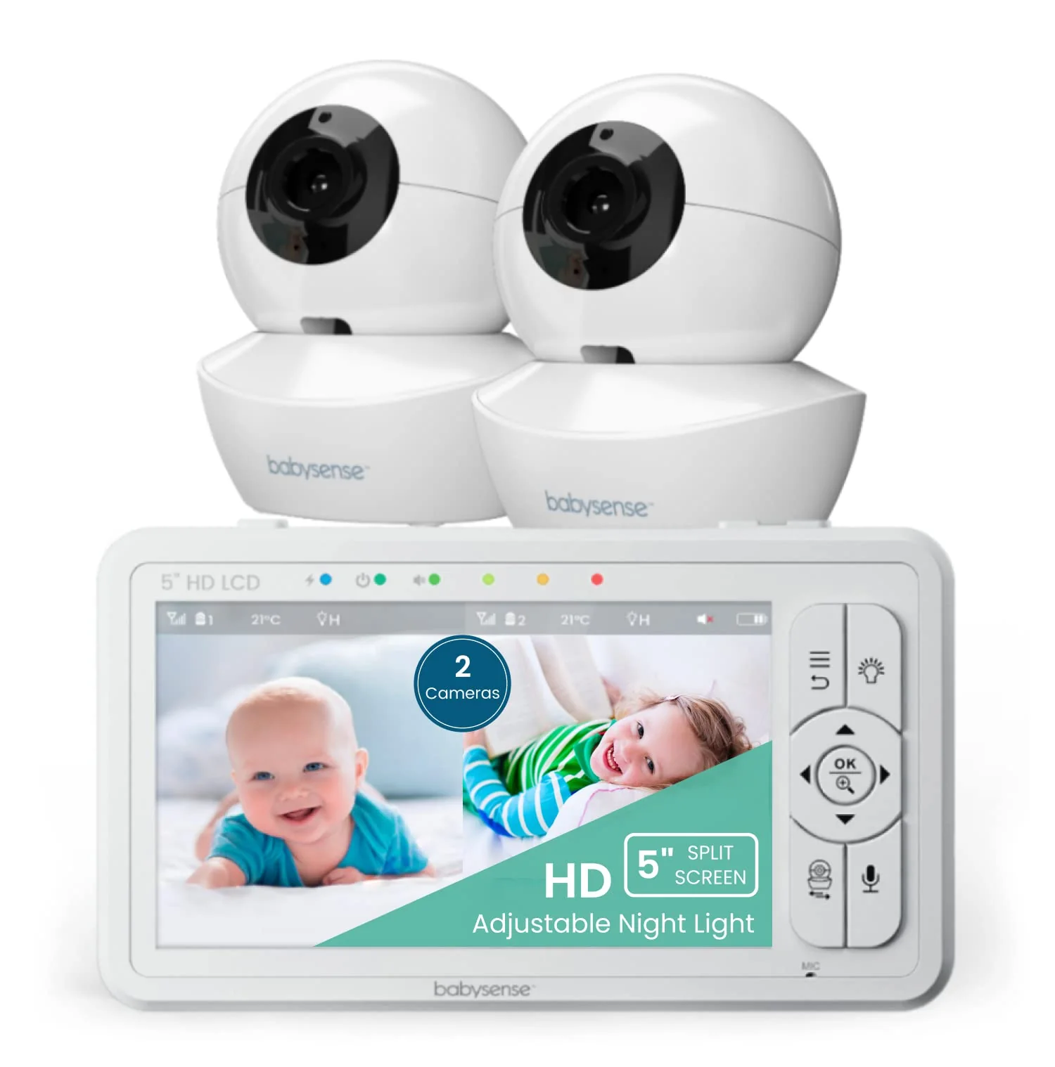 Babysense 5" HD Split-Screen Baby Monitor with 2 Cameras and Audio
