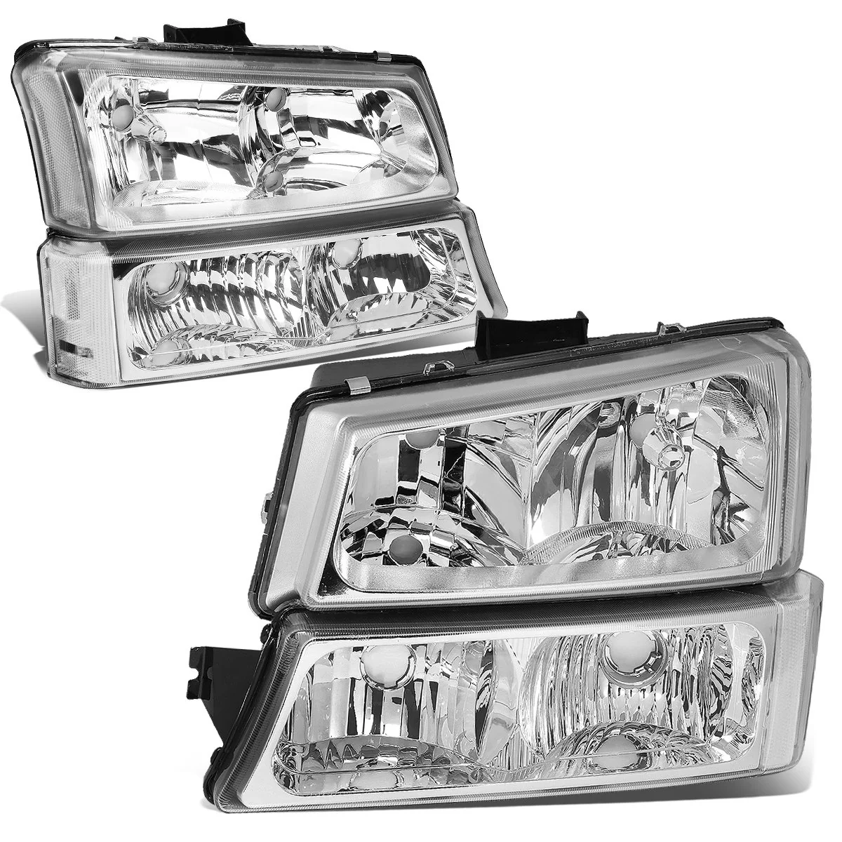 DNA MOTORING Chrome Housing Headlights Compatible with 2003-2006 Chevy
