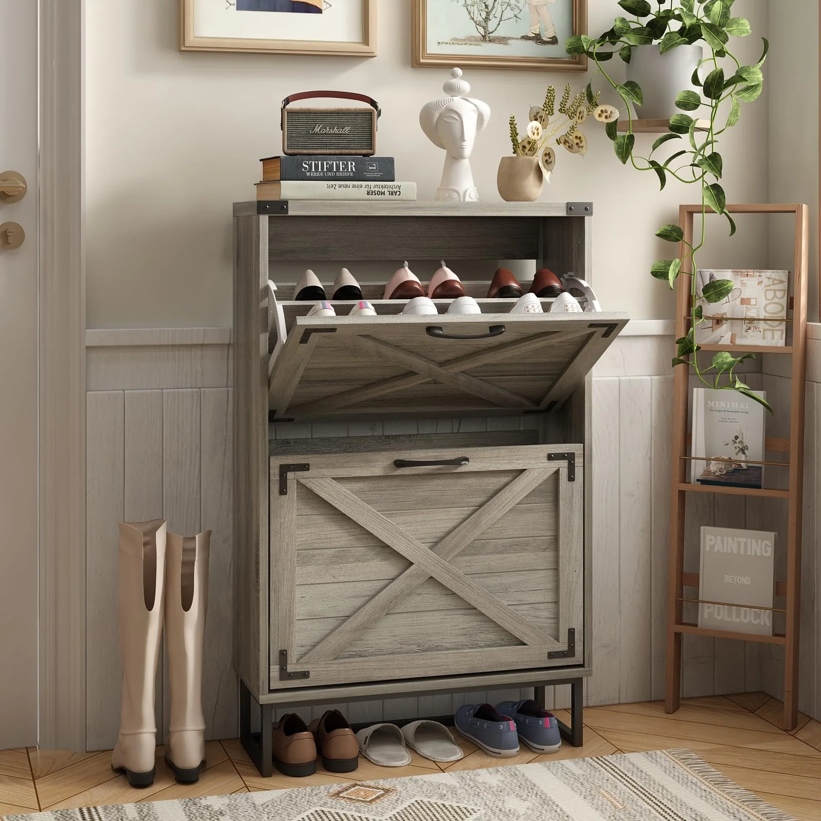 Maupvit 24" W Farmhouse Shoe Cabinet Storage for Entryway