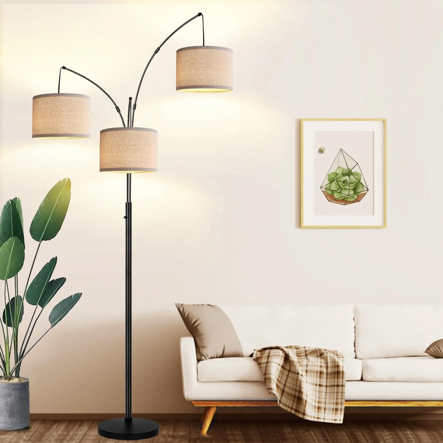 Nintiue Dimmable Floor Lamp, 3 Lights Arc Floor Lamps
