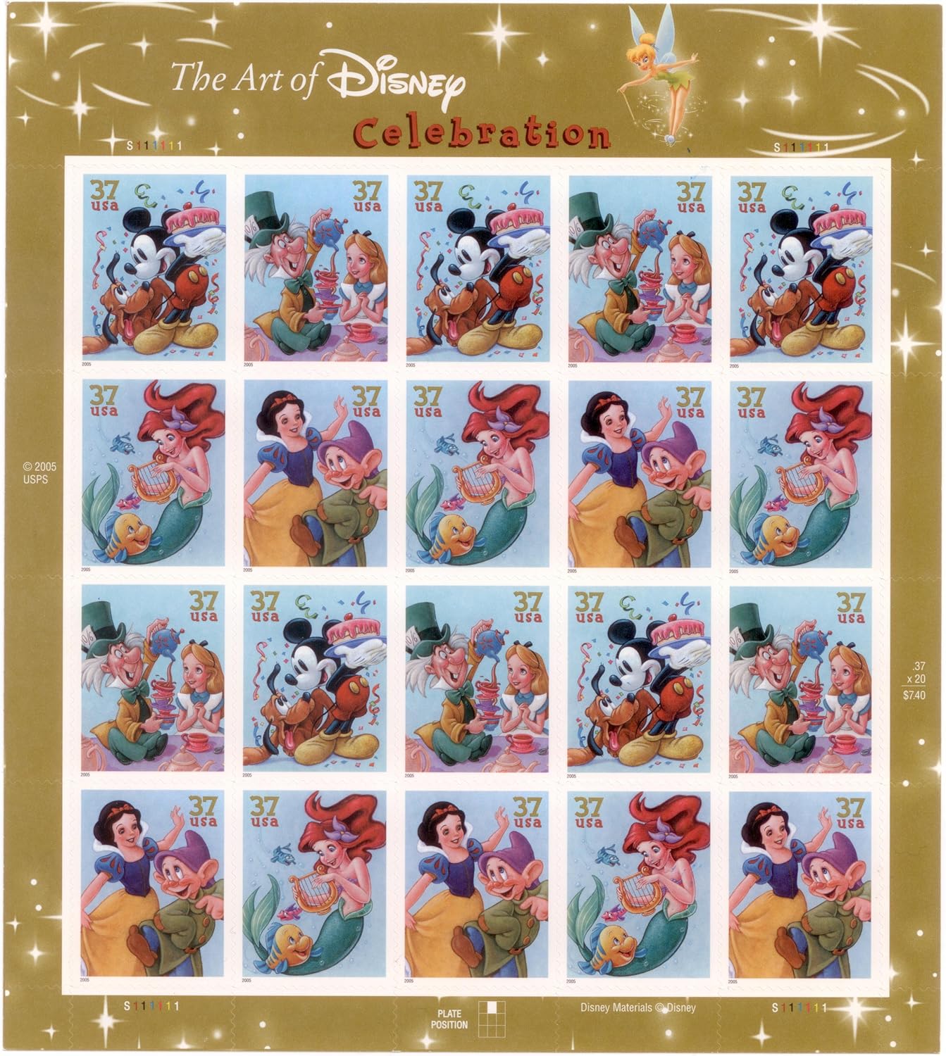 The Art of Disney: A Celebration 2005 37c - 5 Sheets / 100 Pcs