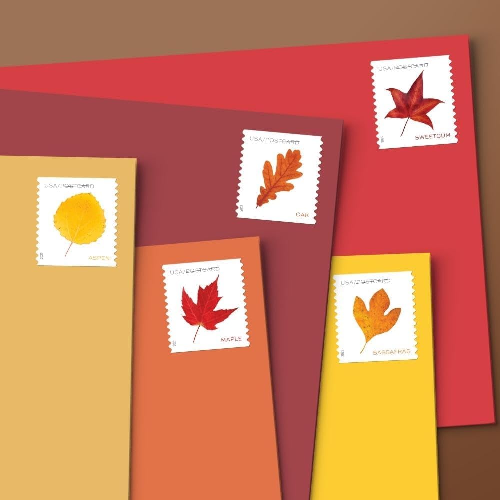 Vibrant Leaves Postcard 2025 - 5 Sheets / 100 Pcs