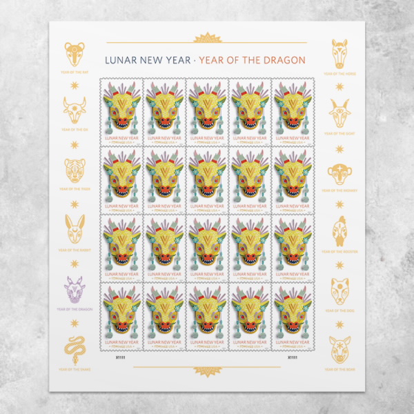 Lunar NEW YEAR Dragon 2024 - 5 Sheets / 100 Pcs