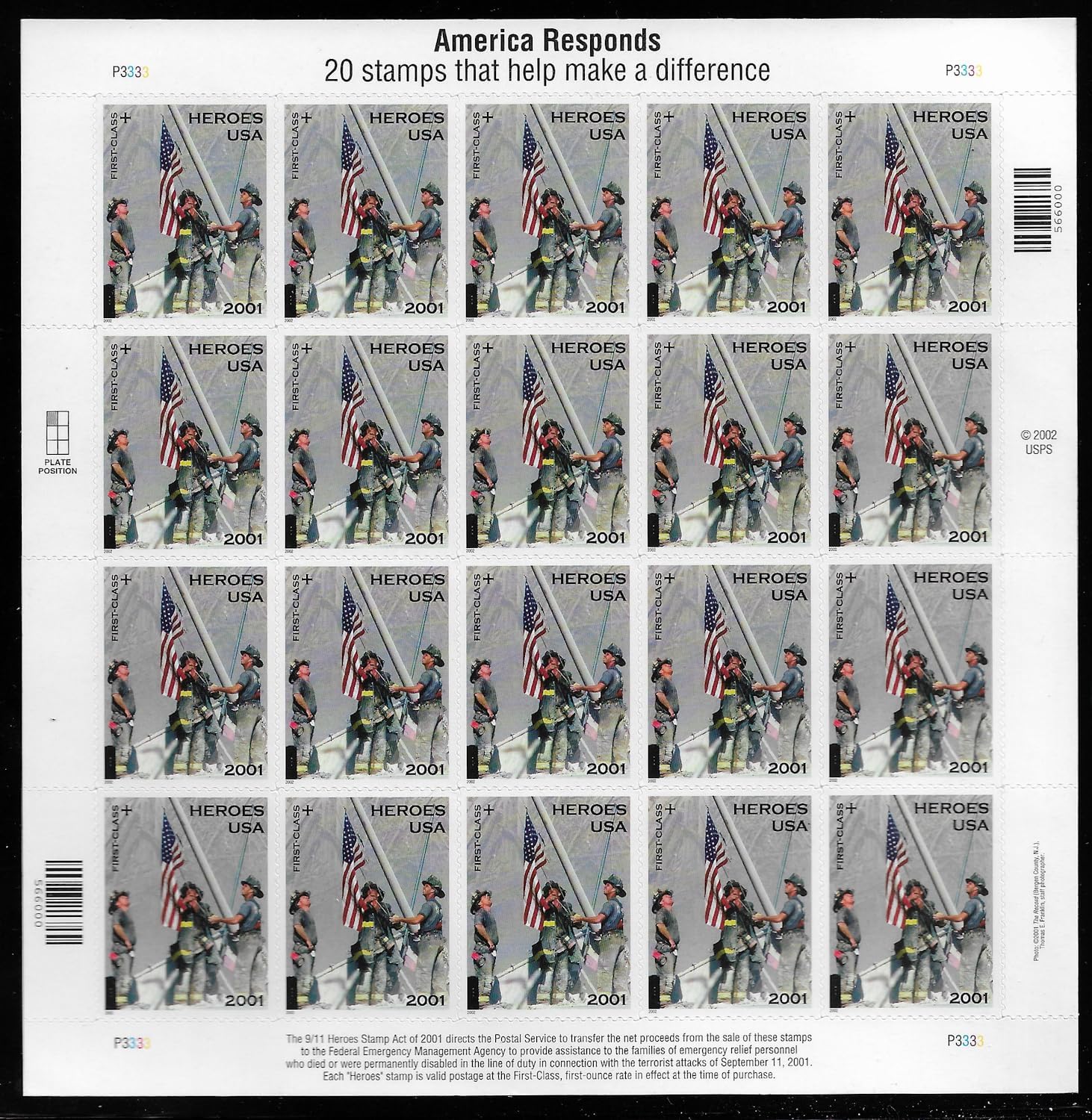 America Responds Heroes 2001 - 5 Sheets / 100 Pcs