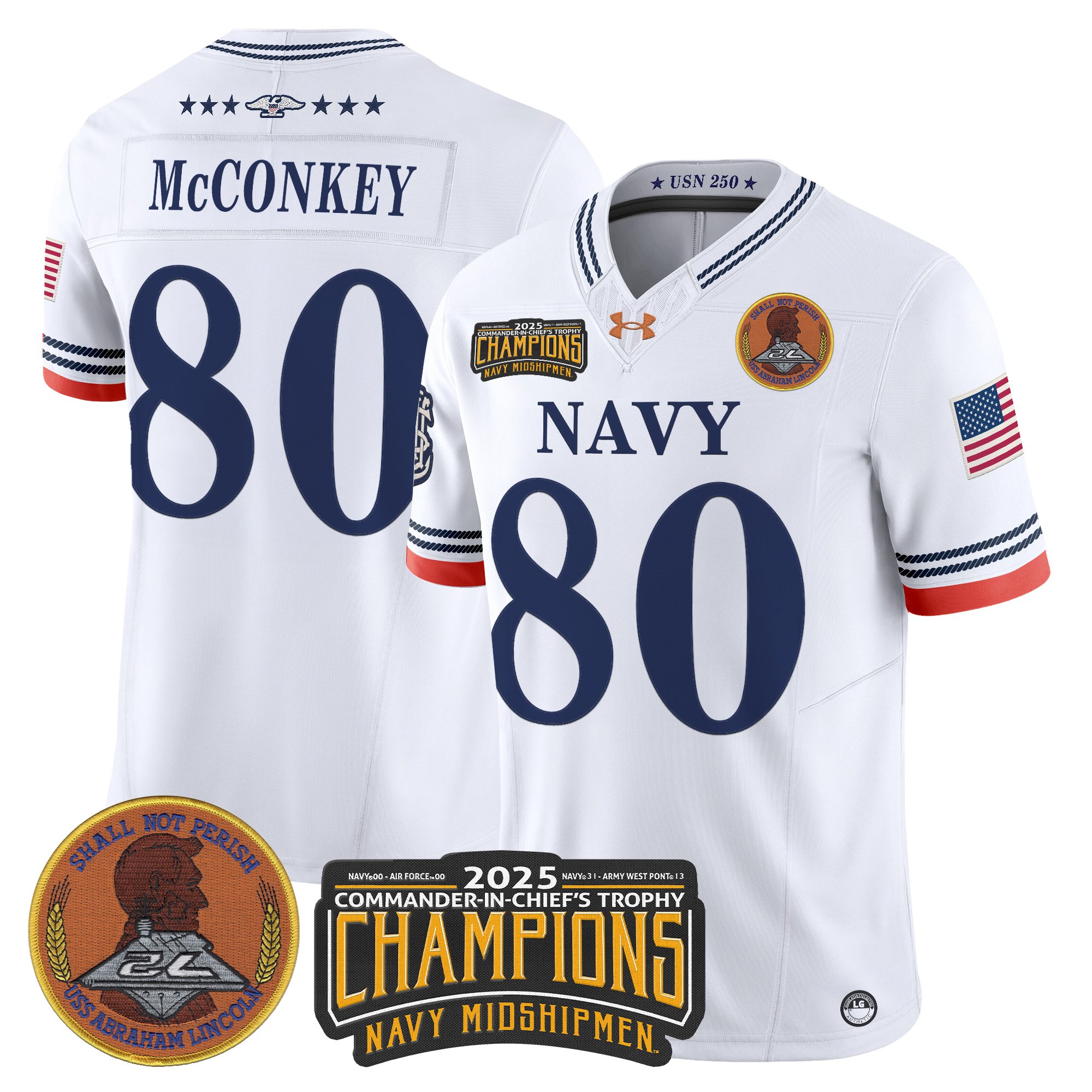 Men's Navy Midshipmen 250th Anniversary Vapor Limited Jersey - 2025 Commander-In-Chief's Trophy Champions Patch - Stitched