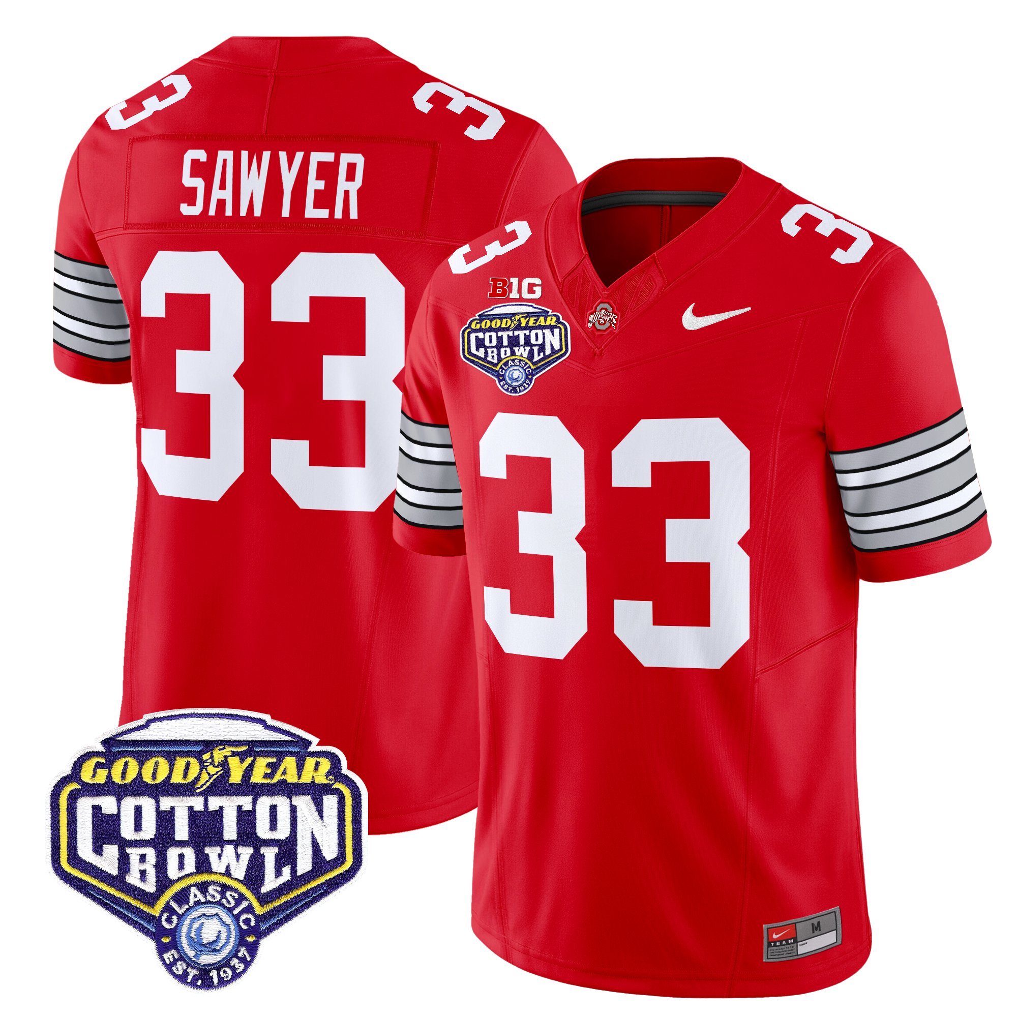 Men's Ohio State Buckeyes 'Heritage Stripe' Vapor Limited Jersey - 2025 Cotton Bowl Patch - All Stitched