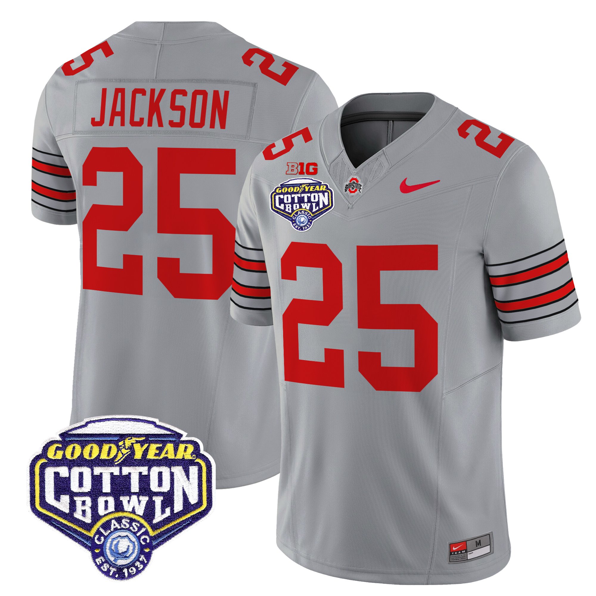 Men's Ohio State Buckeyes 'Heritage Stripe' Vapor Limited Jersey - 2025 Cotton Bowl Patch - All Stitched