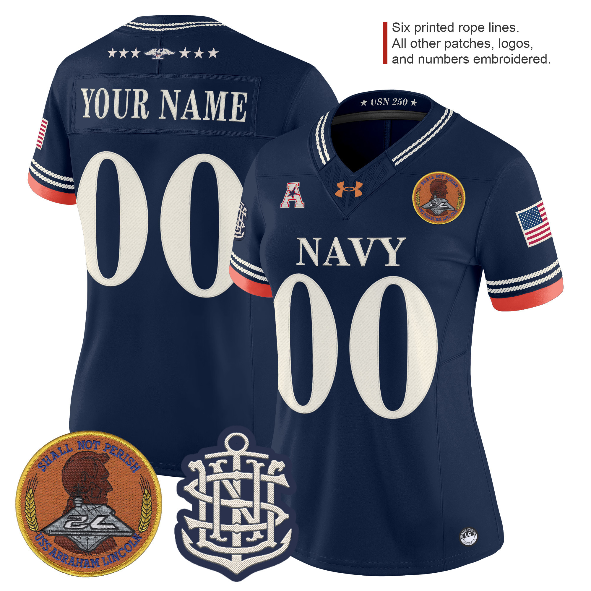 Navy Midshipmen 250th Anniversary Vapor Limited Custom Jersey - Stitched