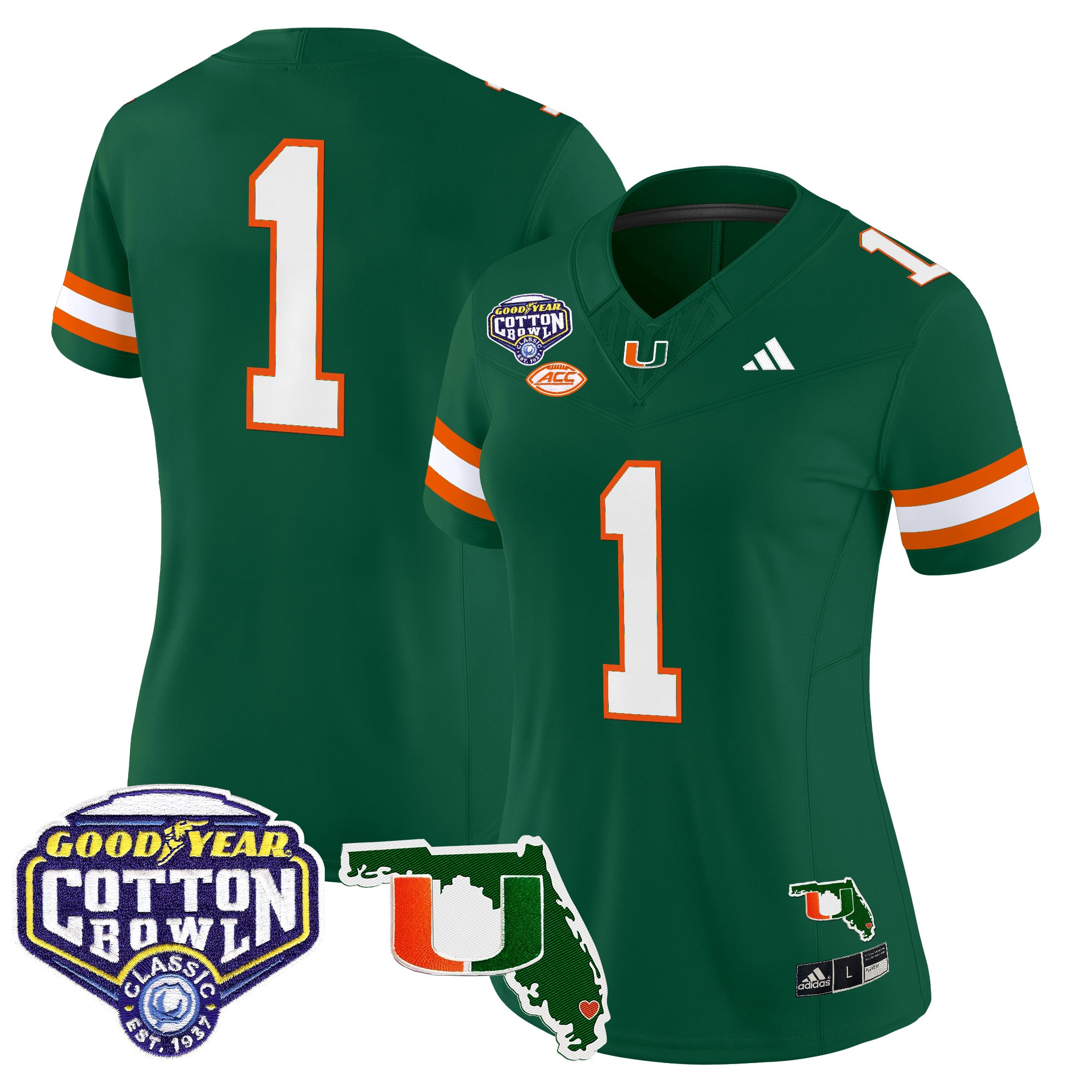 Women's Miami Hurricanes 2025 Cotton Bowl & Florida Patch Vapor Limited Jersey - All Stitched