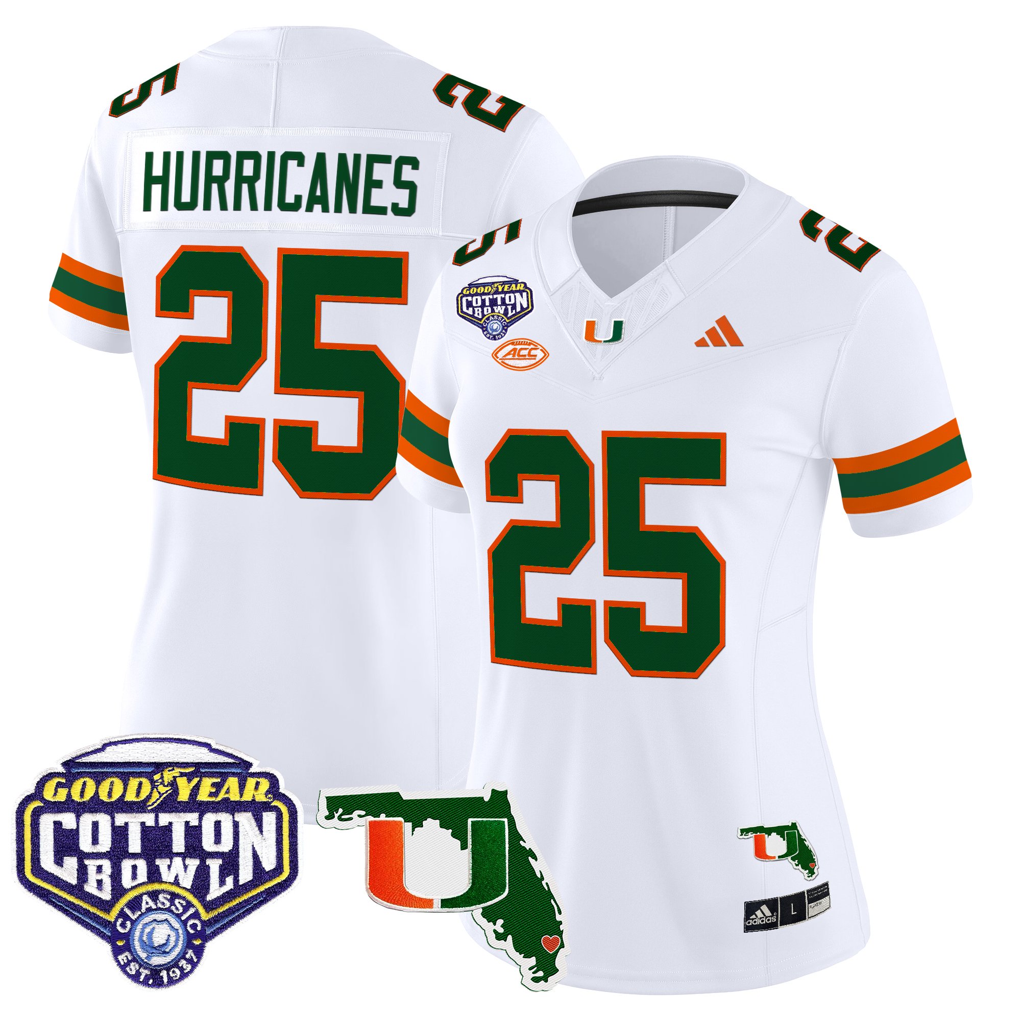 Women's Miami Hurricanes 2025 Cotton Bowl & Florida Patch Vapor Limited Jersey - All Stitched