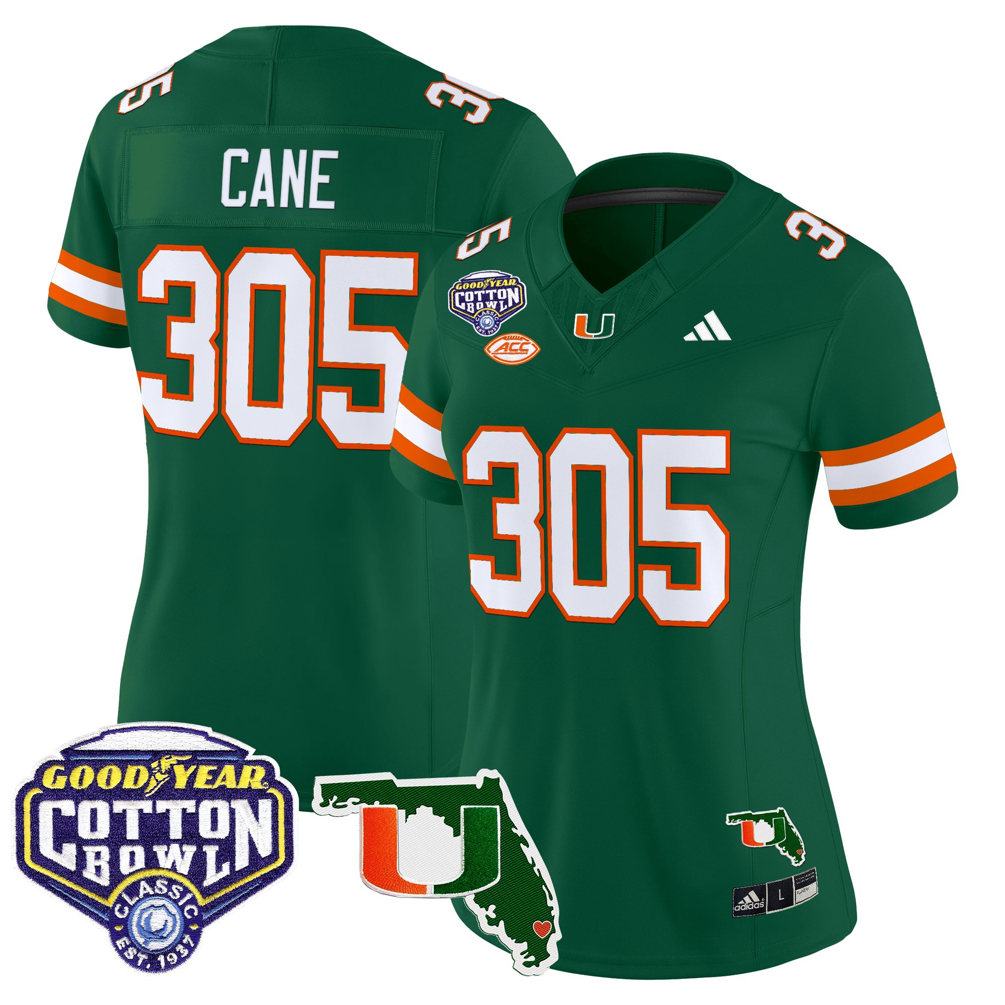 Women's Miami Hurricanes 2025 Cotton Bowl & Florida Patch Vapor Limited Jersey - All Stitched
