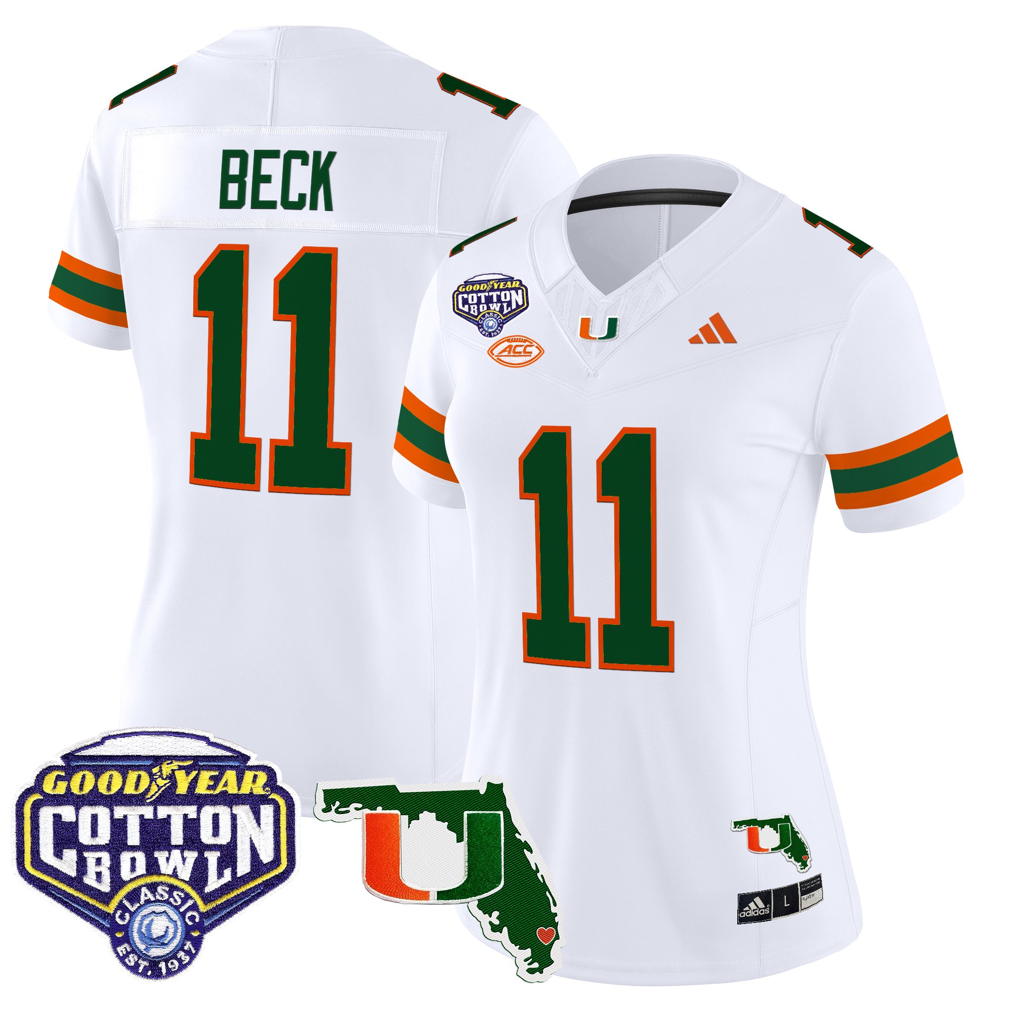 Women's Miami Hurricanes 2025 Cotton Bowl & Florida Patch Vapor Limited Jersey - All Stitched