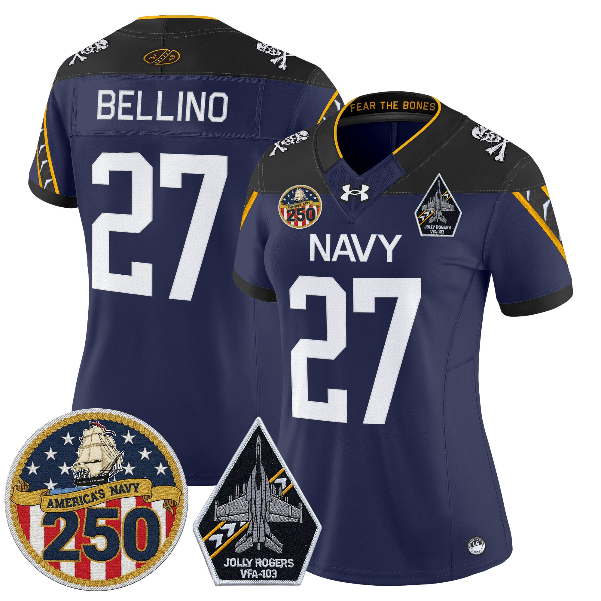Women's Navy Midshipmen 'Jolly Rogers Edition' Vapor Limited Jersey - 250th Anniversary Patch - All Stitched