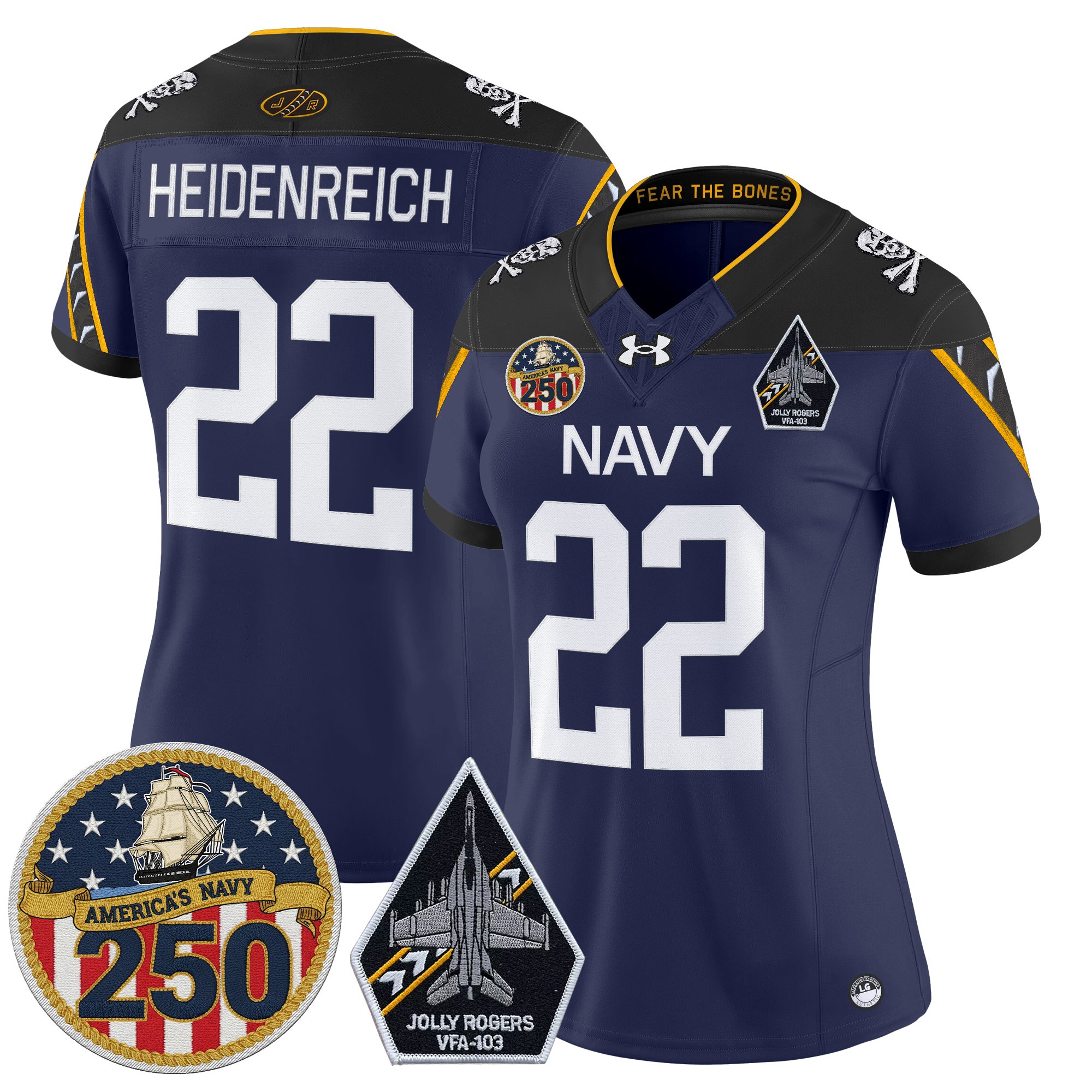 Women's Navy Midshipmen 'Jolly Rogers Edition' Vapor Limited Jersey - 250th Anniversary Patch - All Stitched