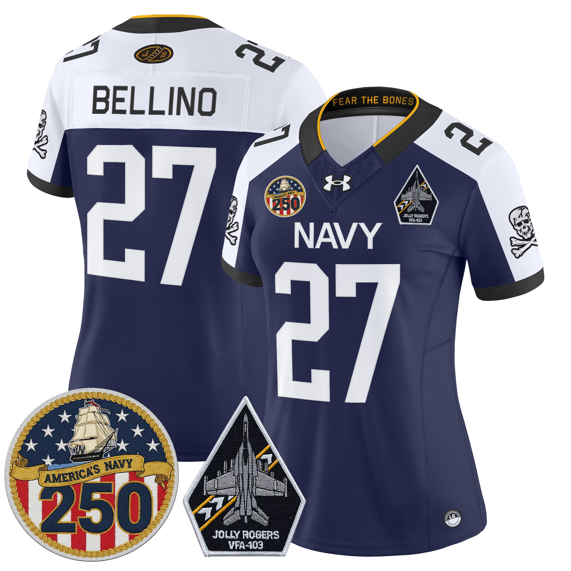 Women's Navy Midshipmen 'Jolly Rogers Edition' Vapor Limited Jersey - 250th Anniversary Patch - All Stitched