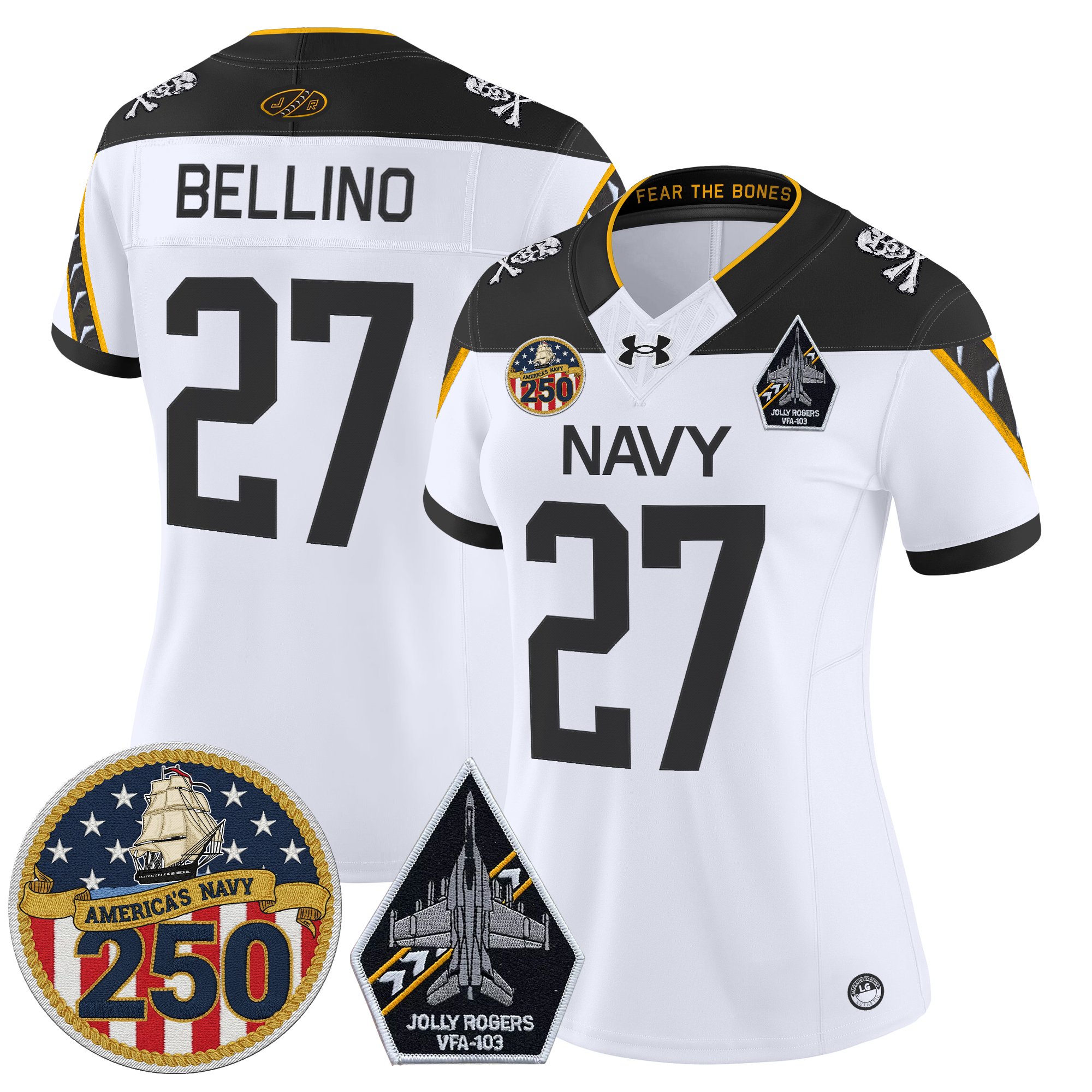 Women's Navy Midshipmen 'Jolly Rogers Edition' Vapor Limited Jersey - 250th Anniversary Patch - All Stitched