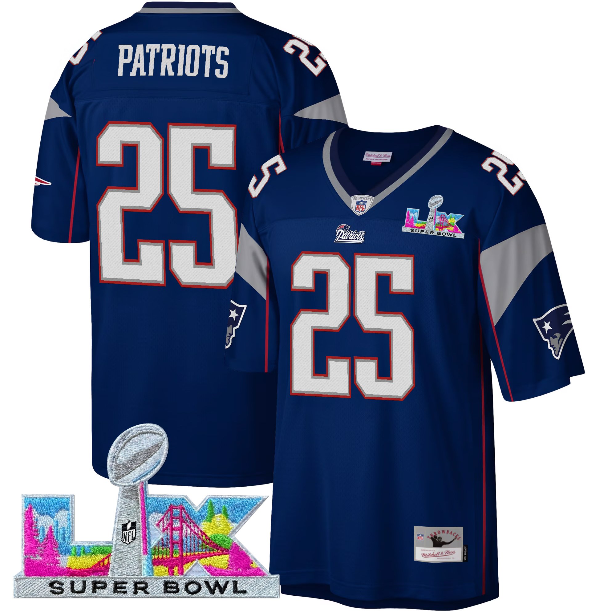 Men's New England Patriots Super Bowl LX Throwback Jersey - All Stitched