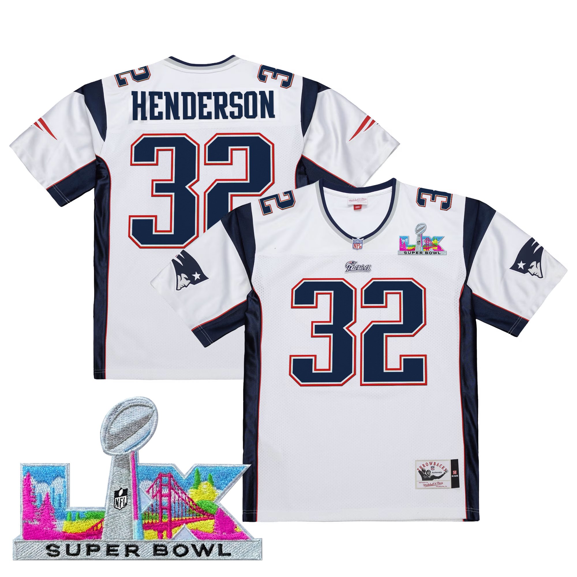 Men's New England Patriots Super Bowl LX Throwback Jersey - All Stitched