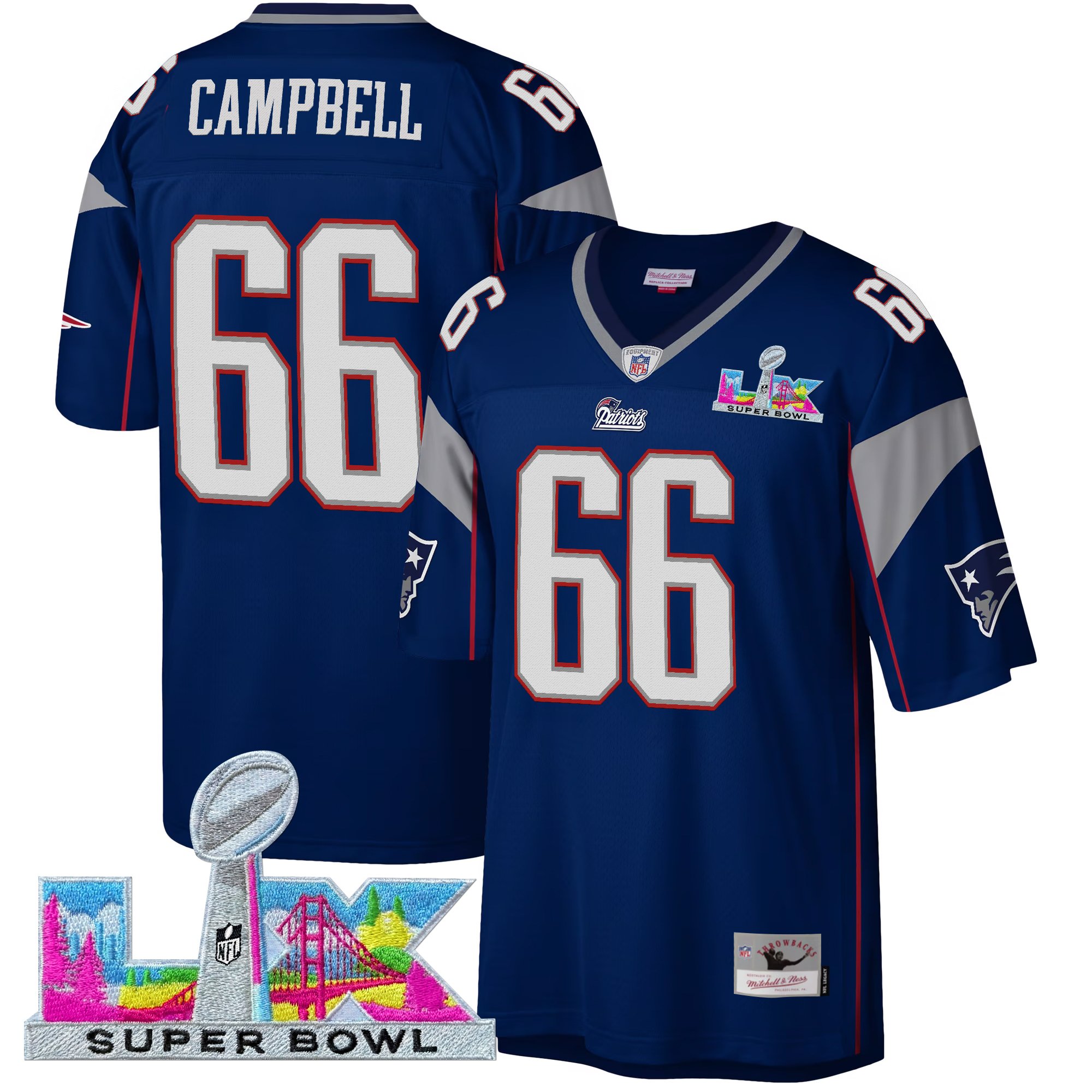 Men's New England Patriots Super Bowl LX Throwback Jersey - All Stitched