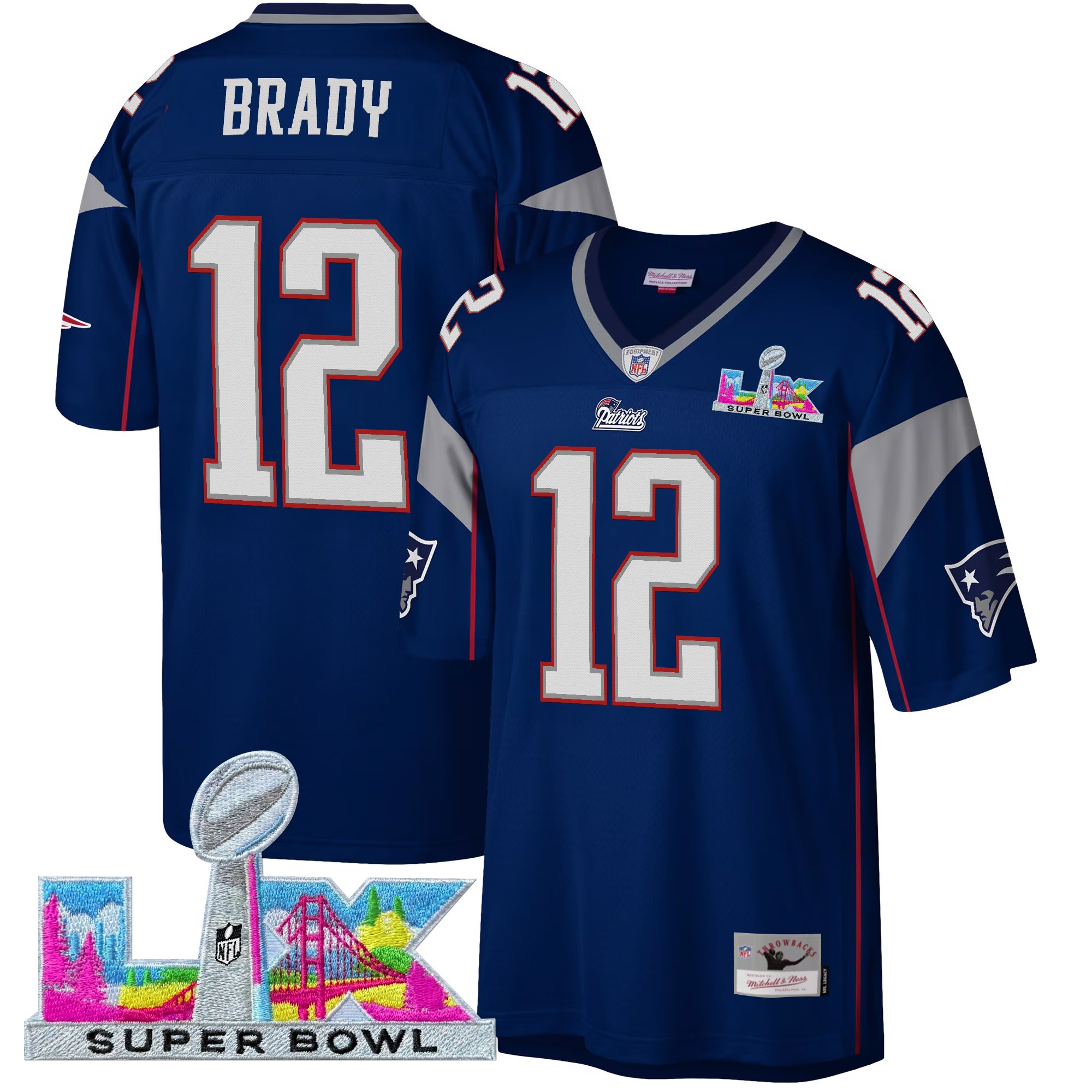 Men's New England Patriots Super Bowl LX Throwback Jersey - All Stitched