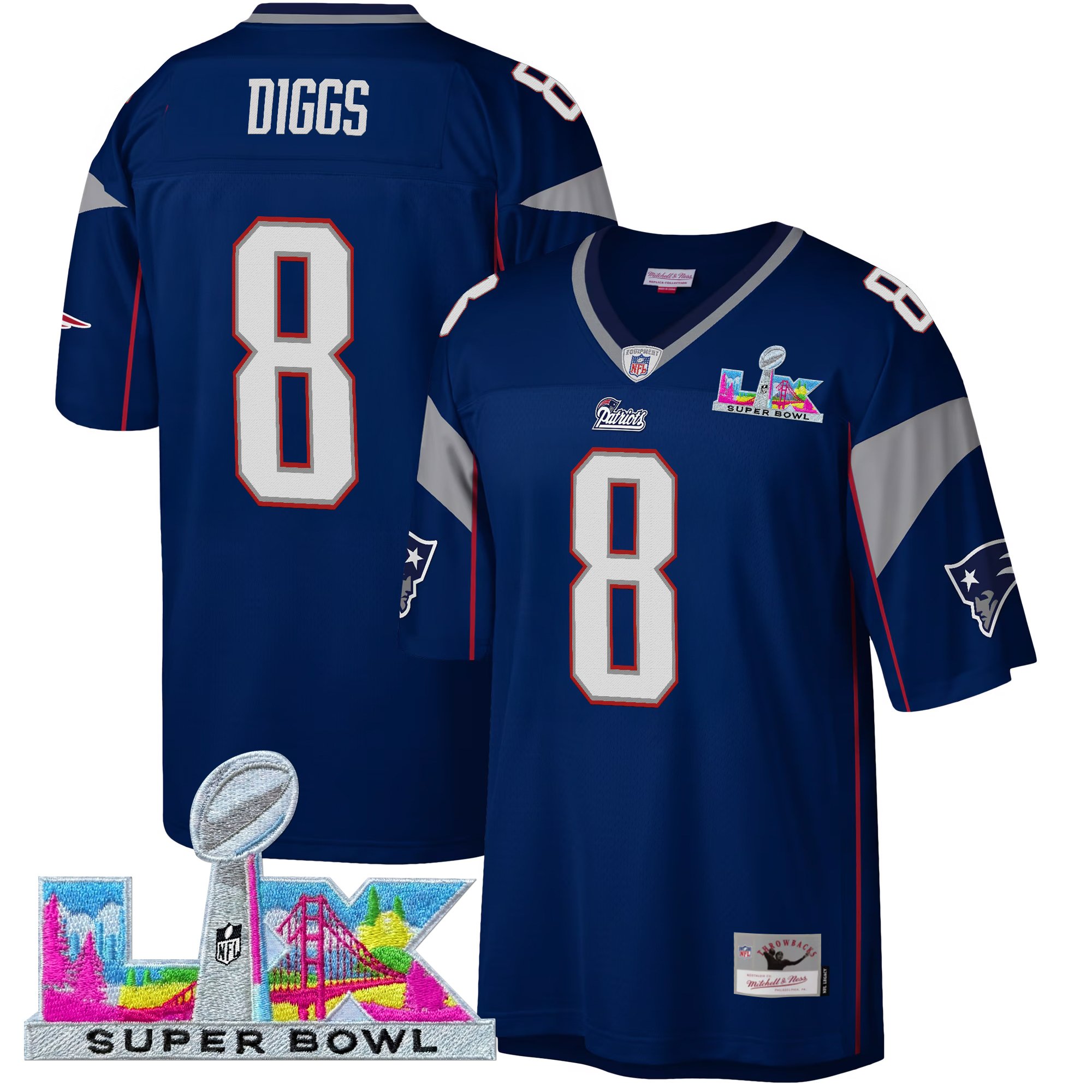 Men's New England Patriots Super Bowl LX Throwback Jersey - All Stitched