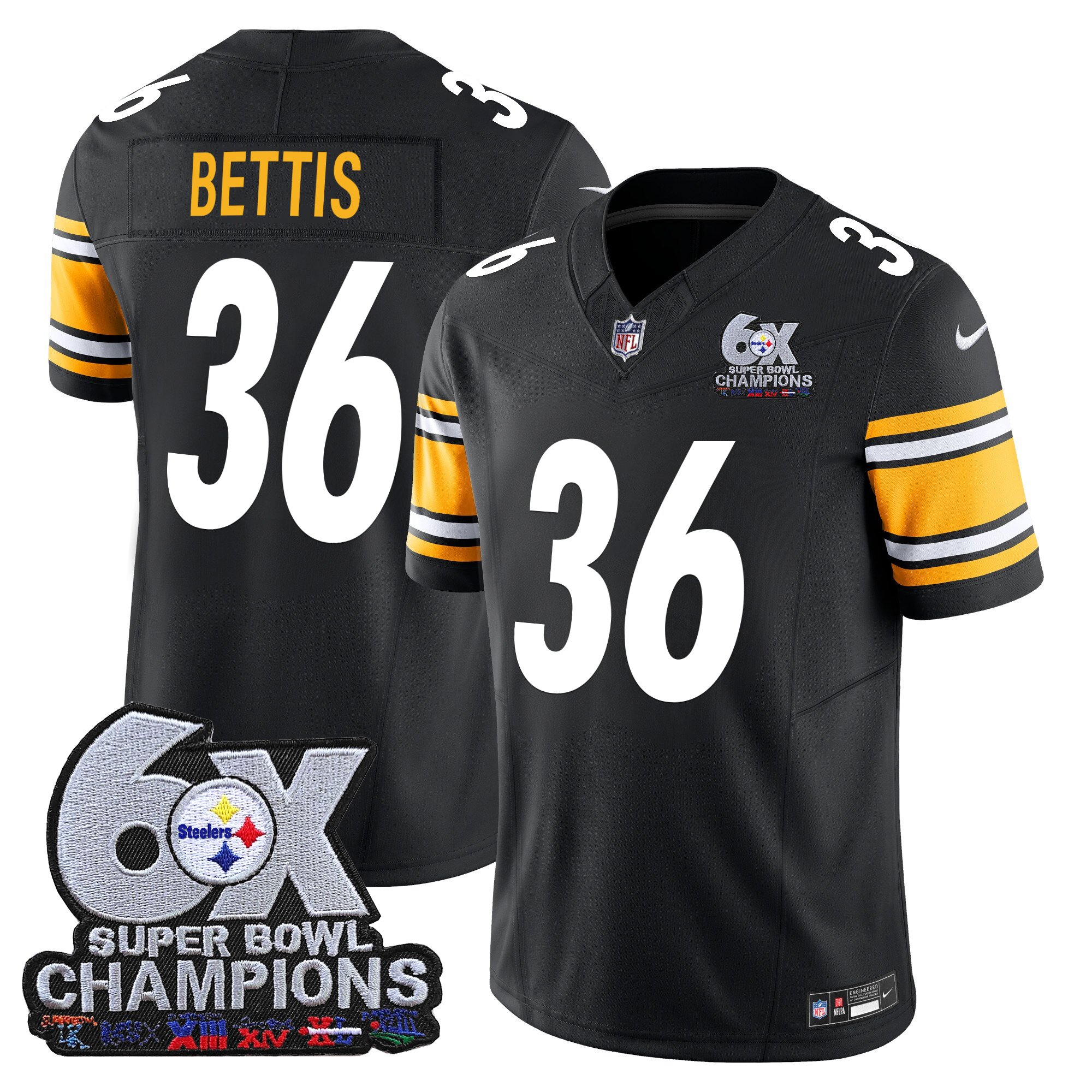 Men's Pittsburgh Steelers 6-Time Champions Patch Vapor Limited Jersey - All Stitched
