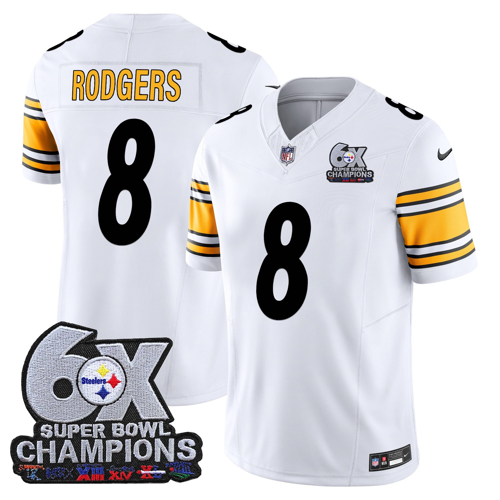Men's Pittsburgh Steelers 6-Time Champions Patch Vapor Limited Jersey - All Stitched