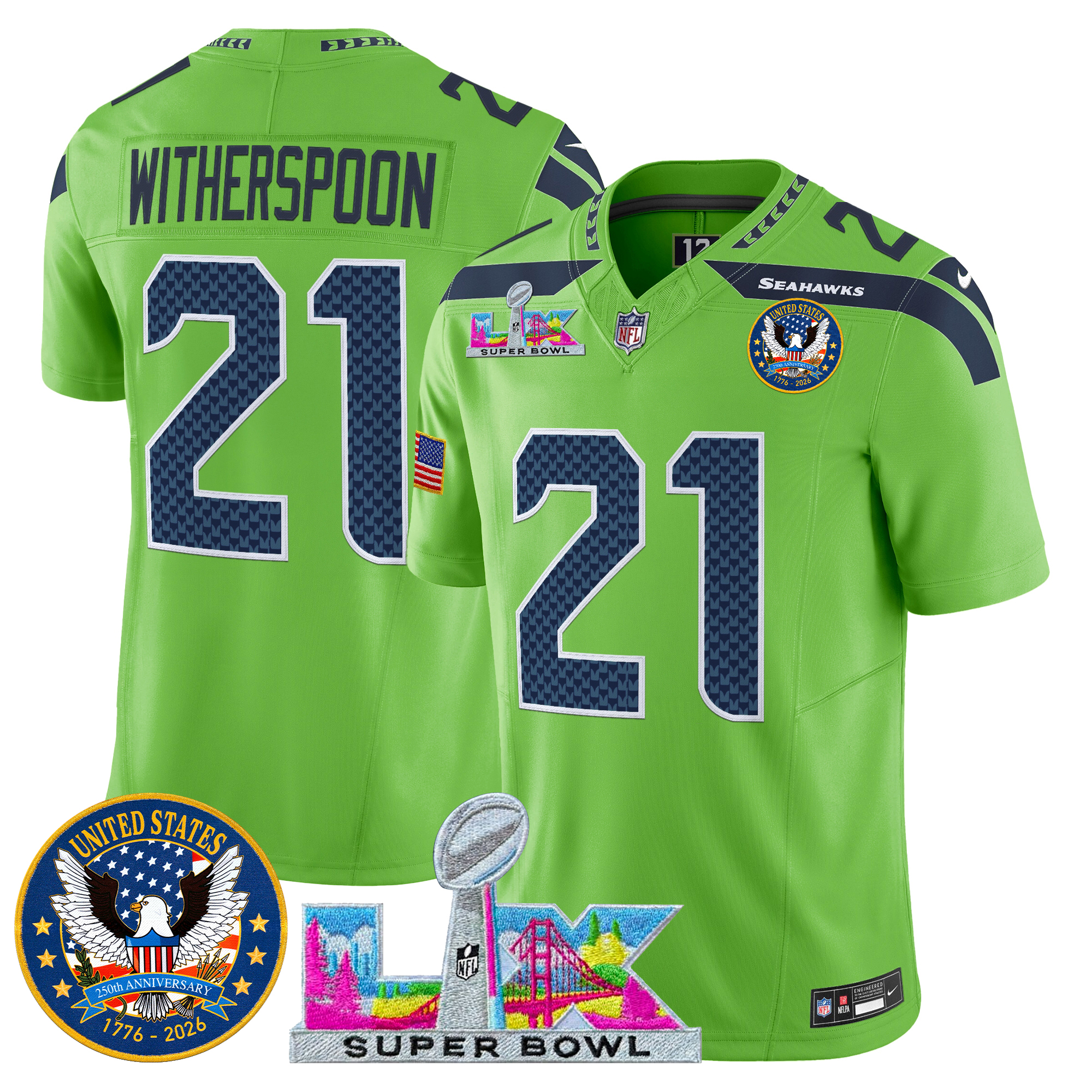 Men's Seattle Seahawks "Super Bowl LX & United States 250th Patch" Vapor Limited Jersey - All Stitched