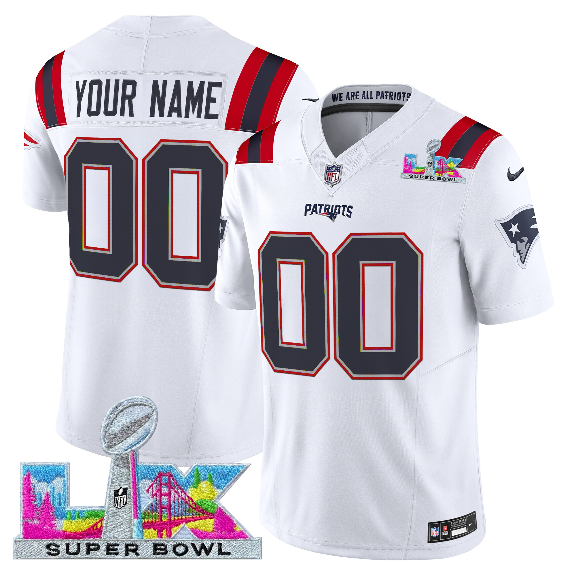New England Patriots Super Bowl LX Vapor Limited Custom Jersey - All Stitched